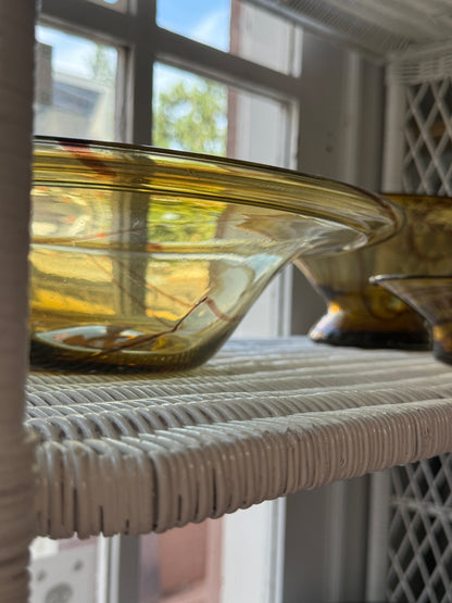 Glassblown Amber Swirl Hosting Bowls - Set 4