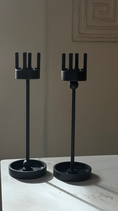 Pair of Vintage Iron Brutalist Van Keppel Green Inspired Candle Holders