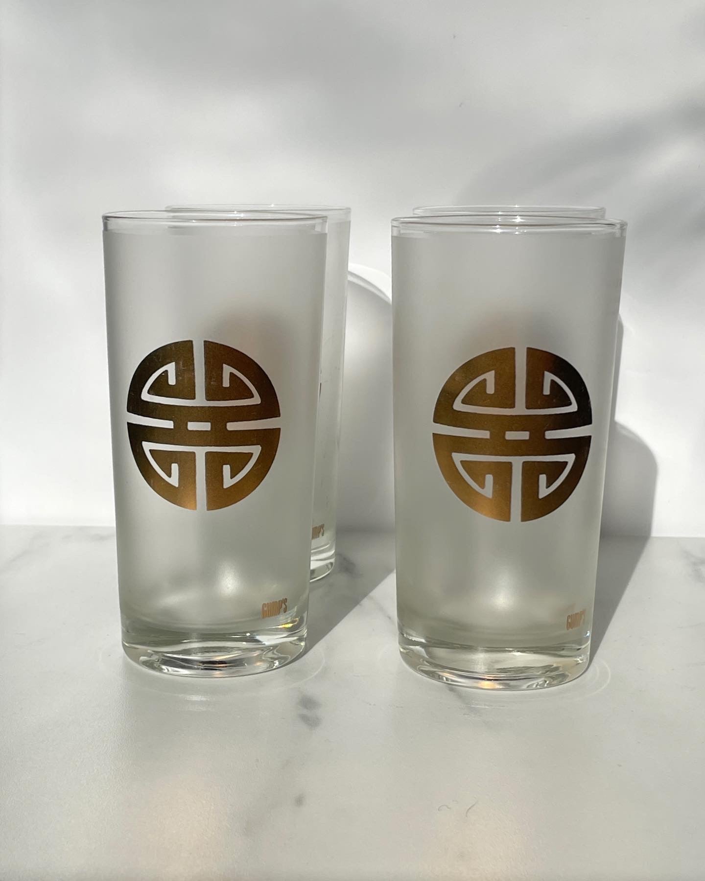 Vintage Gumps High Ball Gold Frosted Glasses sold as set of 4