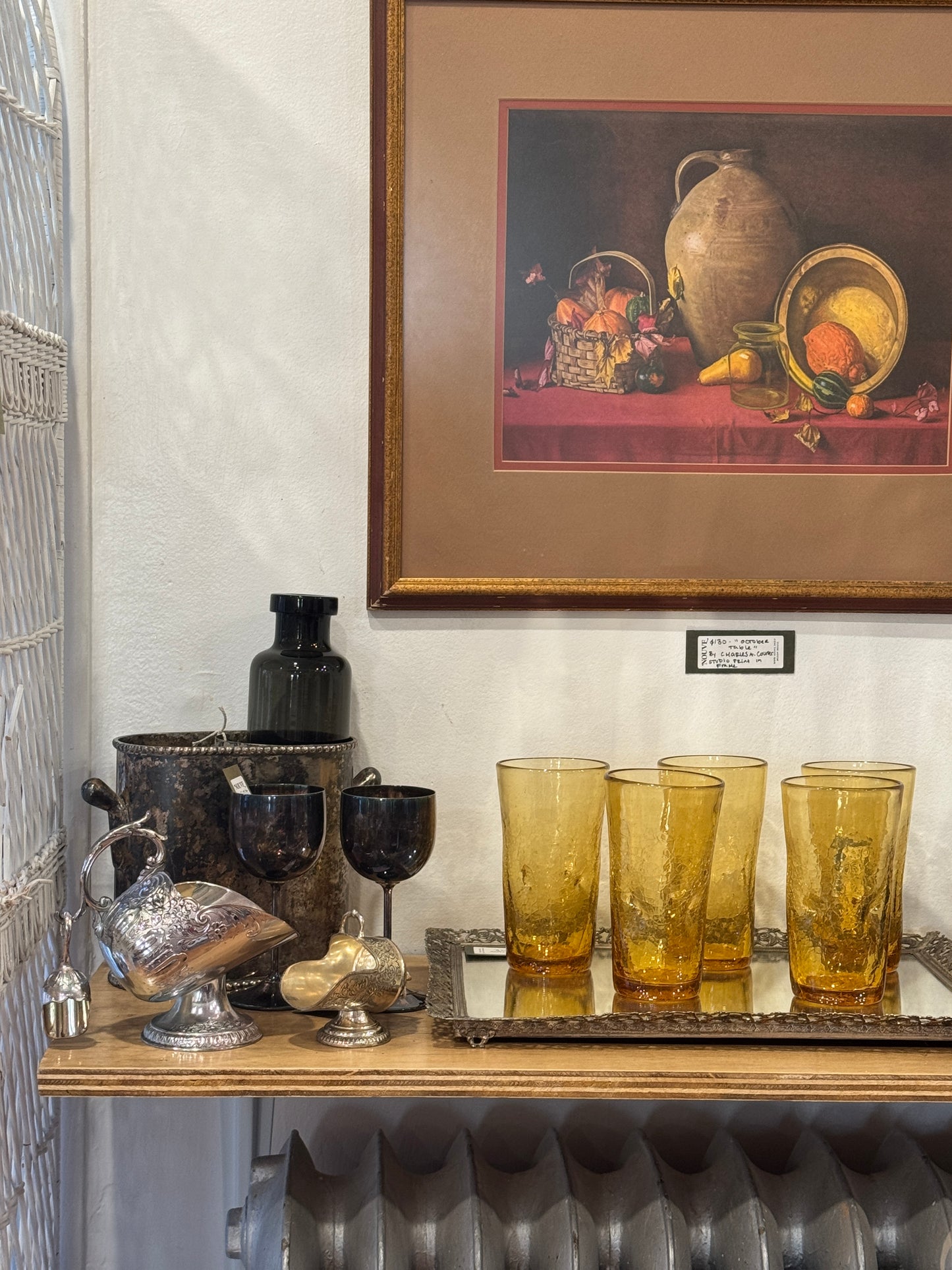 Blenko Inspired Glassblown Amber Crackle Glass Pinched Dimple Tumblers sold as set of 5