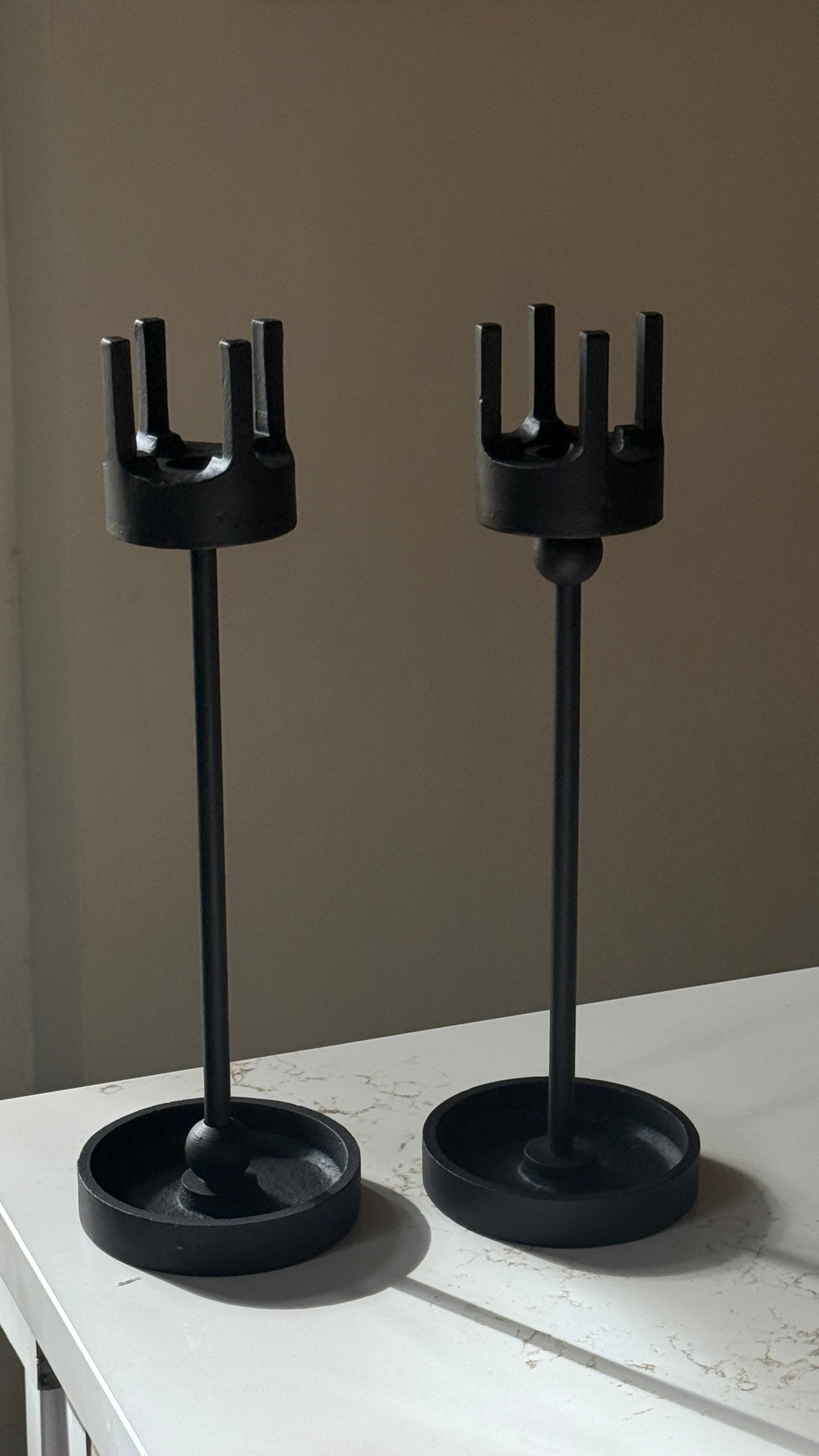 Pair of Vintage Iron Brutalist Van Keppel Green Inspired Candle Holders