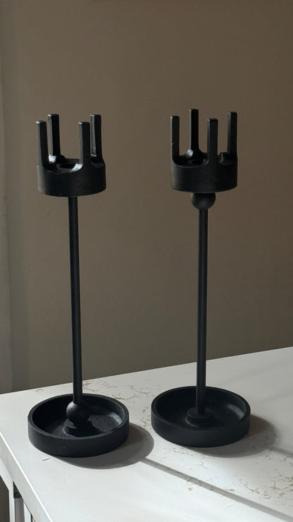 Pair of Vintage Iron Brutalist Van Keppel Green Inspired Candle Holders
