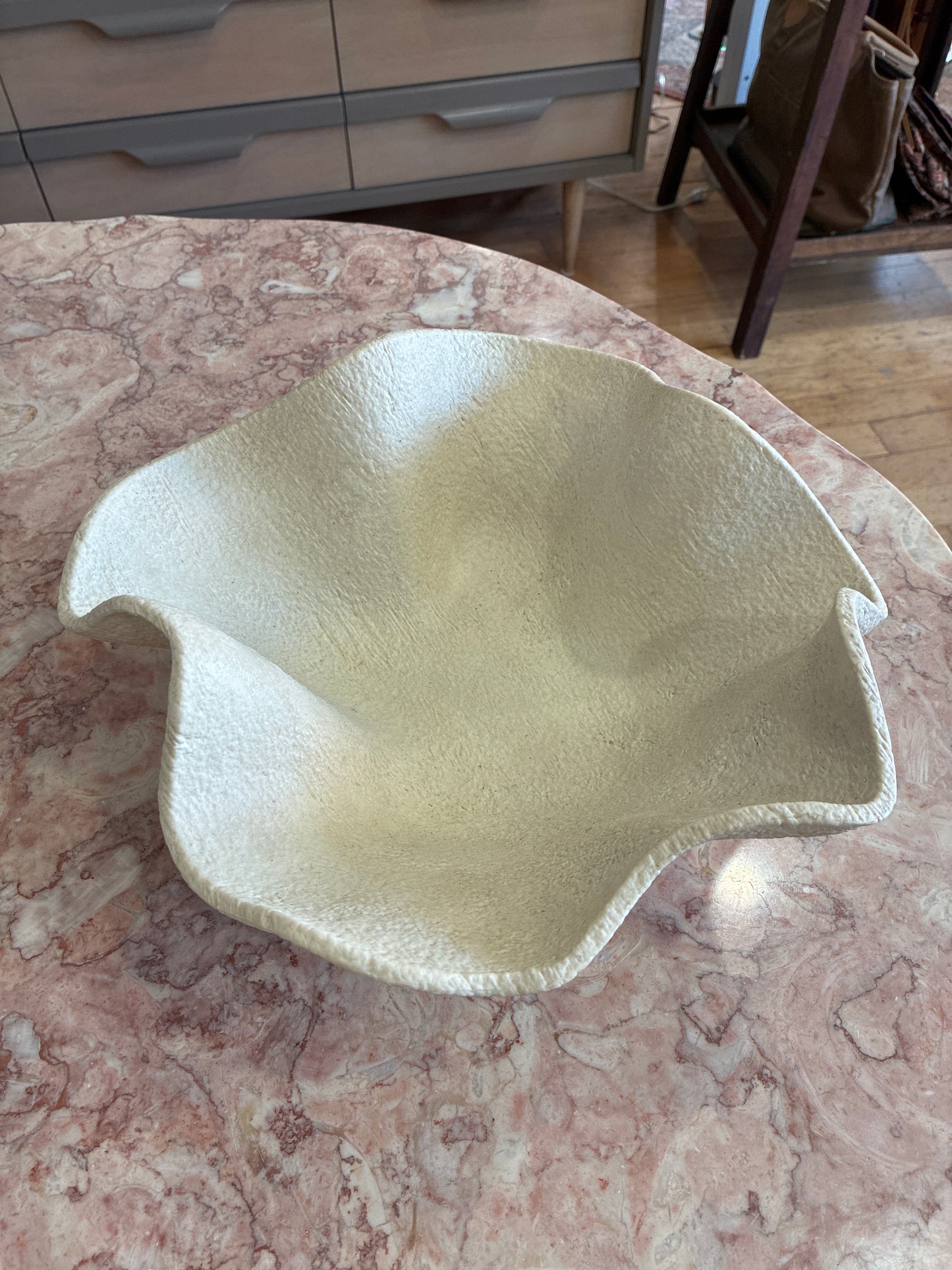 Handcrafted Ceramic Texturized “Hankerchief” Wavy Edge Sculptural Bowl