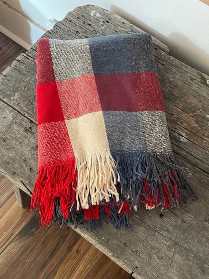 Vintage Faribo Wool Tartan Plaid Stadium Blanket Lap Throw