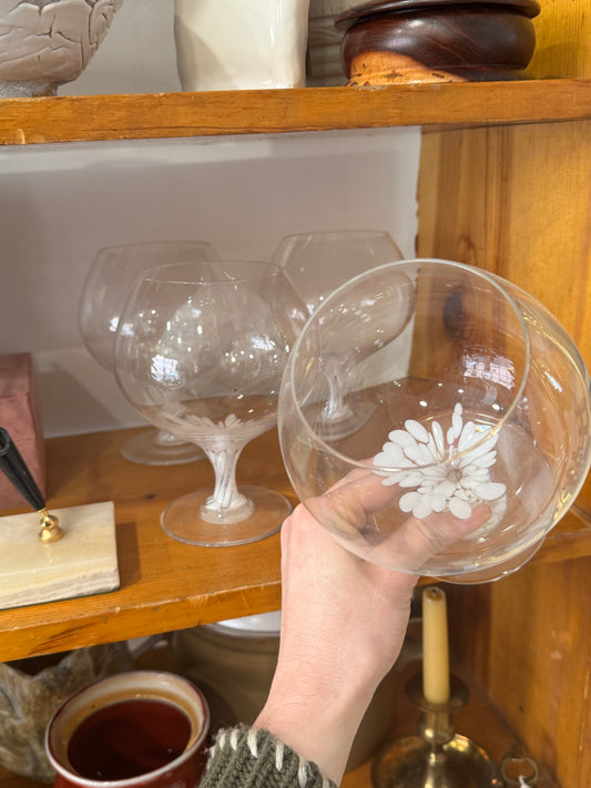 Crystal Rosenthal Glass-blown Snowflower Confetti Brandy Glasses sold as set of 4
