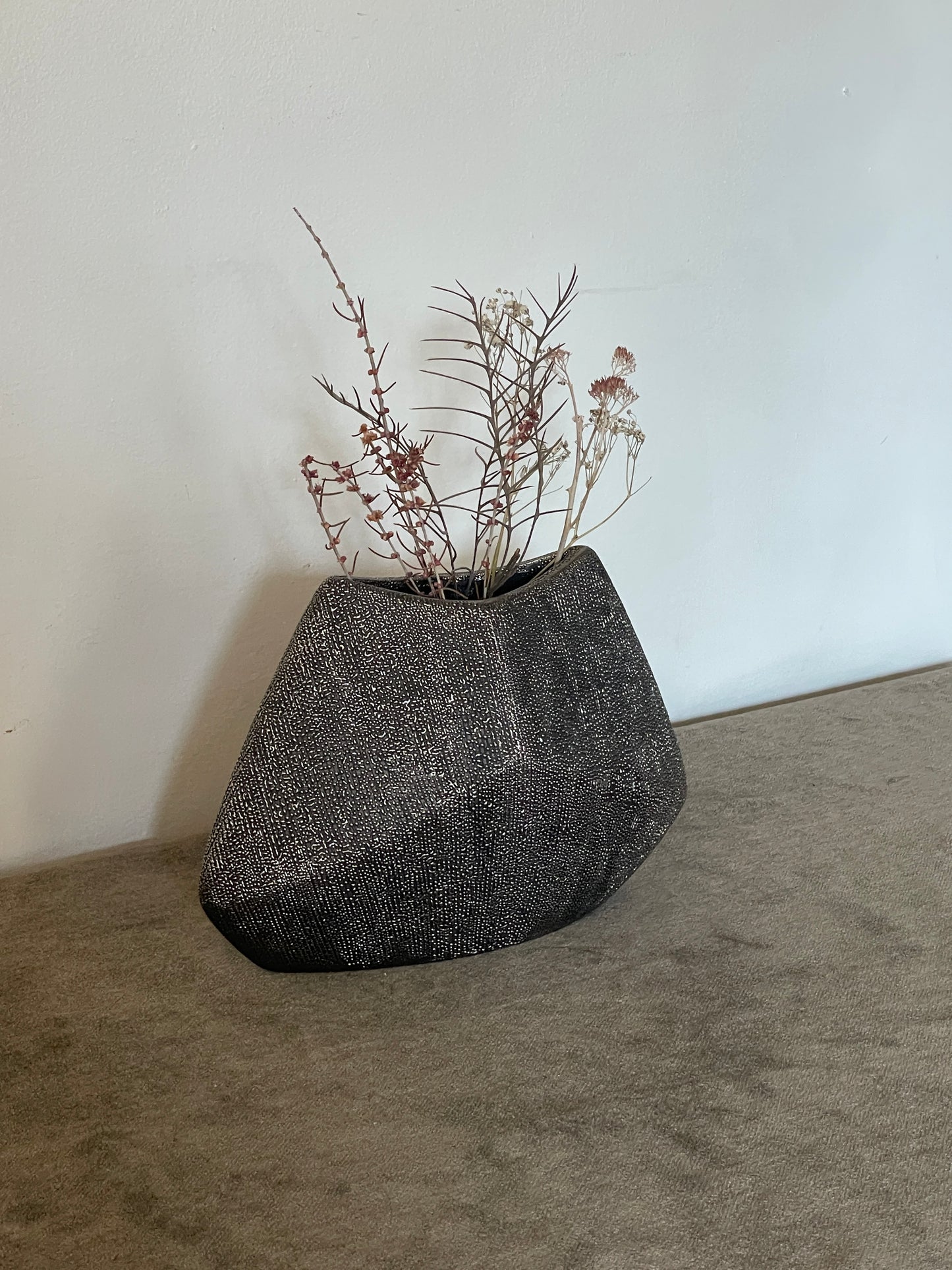 Black Studded Ceramic Geometric Vase