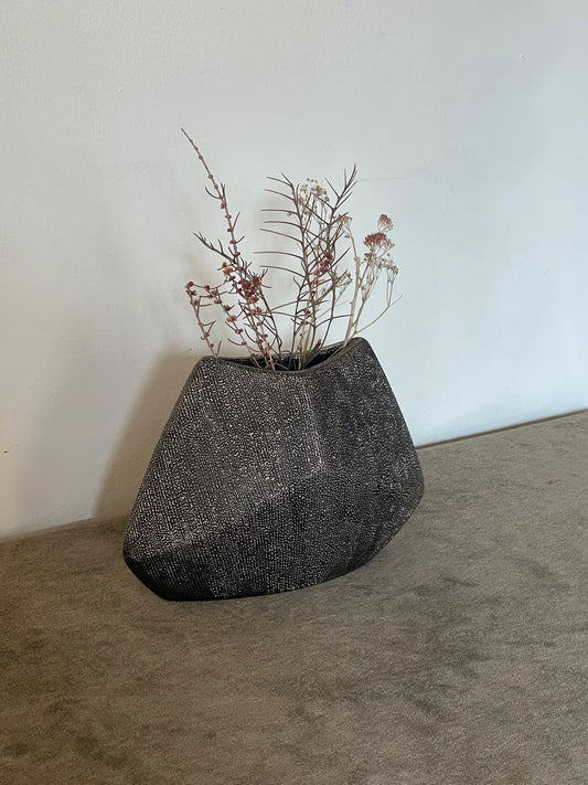 Black Studded Ceramic Geometric Vase