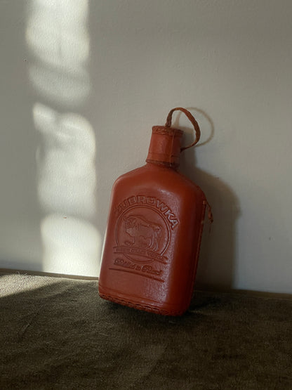 Vintage Leather “Zubrowska” Polish Vodka Flask (empty)