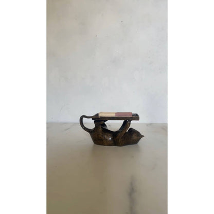 Bronzed Playful Cat Business Card Soap and Jewelry Holder