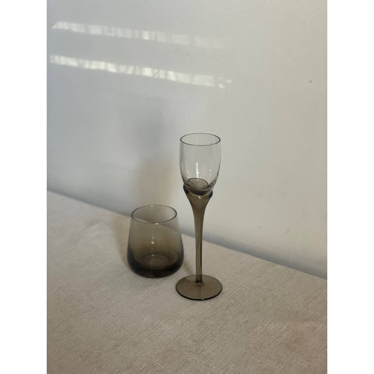 Pair of Mix Matched Smokey Brown Glass blown Occasion Glasses