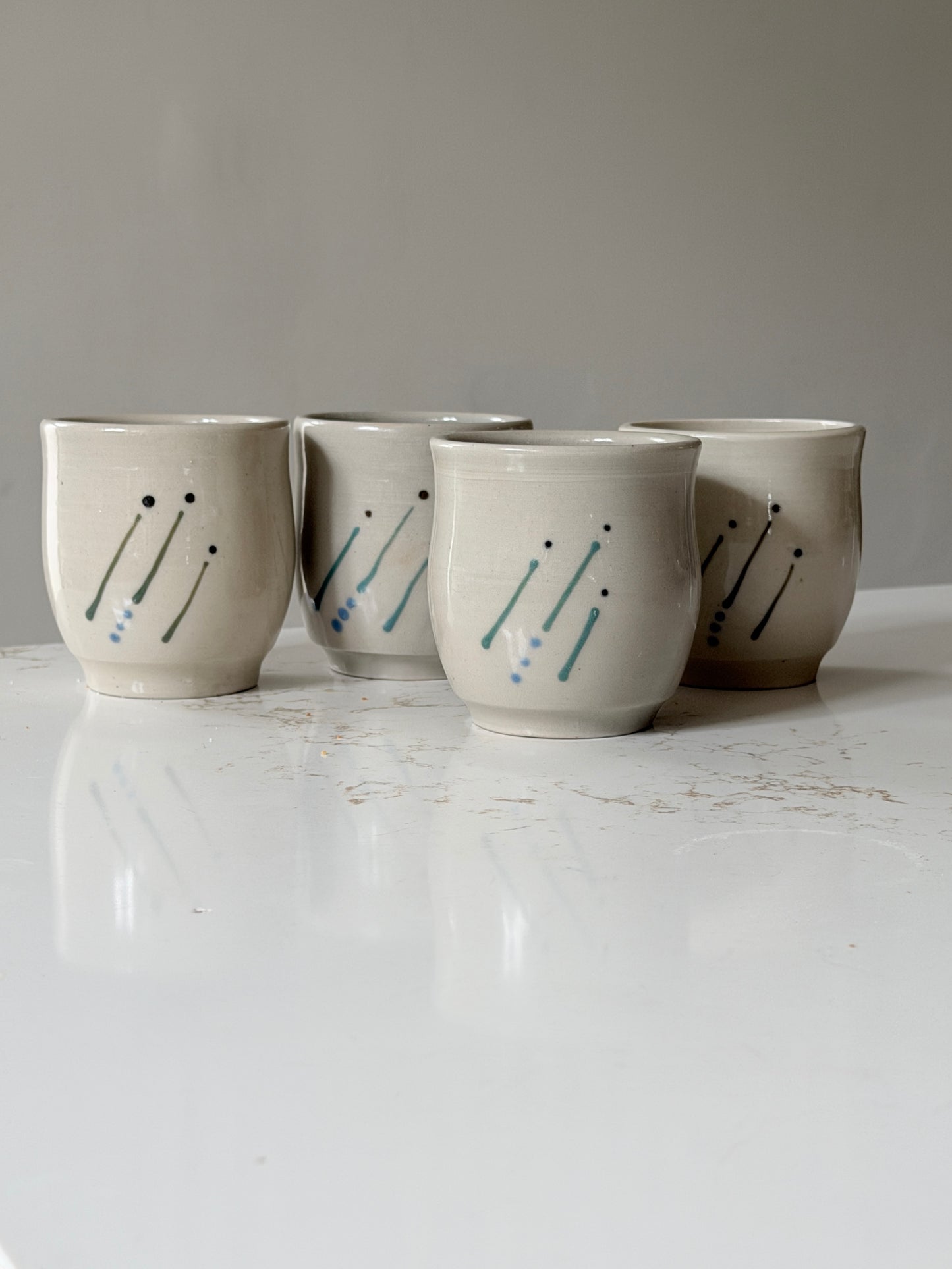 Handcrafted Ceramics Cups with Abstract a Minimalist Asteroid Design - Set of 4