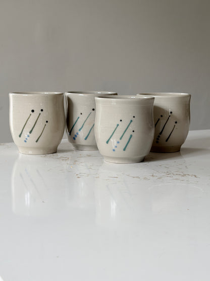 Handcrafted Ceramics Cups with Abstract a Minimalist Asteroid Design - Set of 4