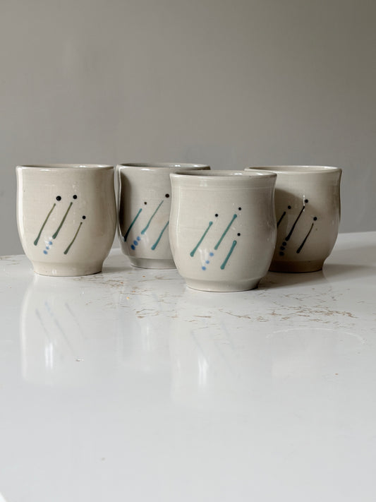 Handcrafted Ceramics Cups with Abstract a Minimalist Asteroid Design - Set of 4