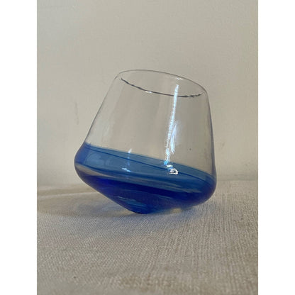 Blue Swirl Glass blown Rocking Whiskey Glass (Individual)