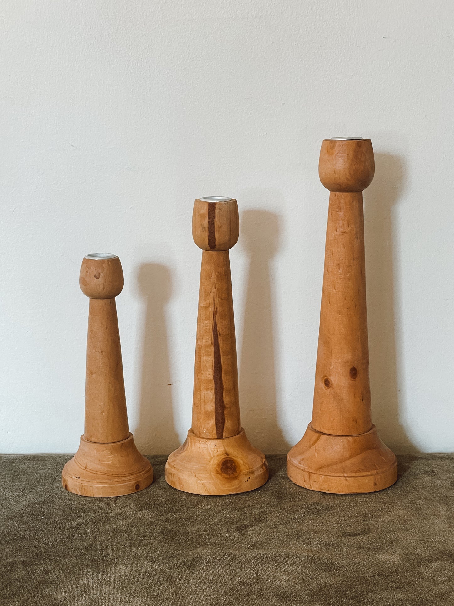 Minimalistic Modern Tiered Wood Turned Candle Holders - Set of 3