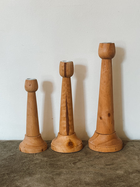 Minimalistic Modern Tiered Wood Turned Candle Holders - Set of 3