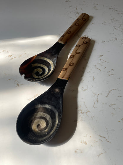 Horn and Wood Salad Servers