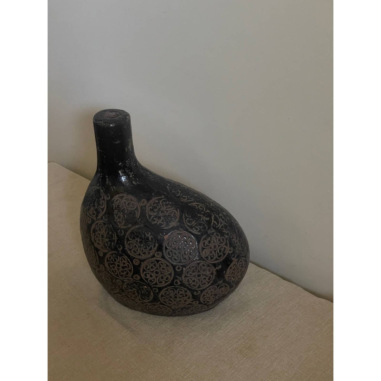 Black Glazed Terracotta Organic Off-Centered Vase