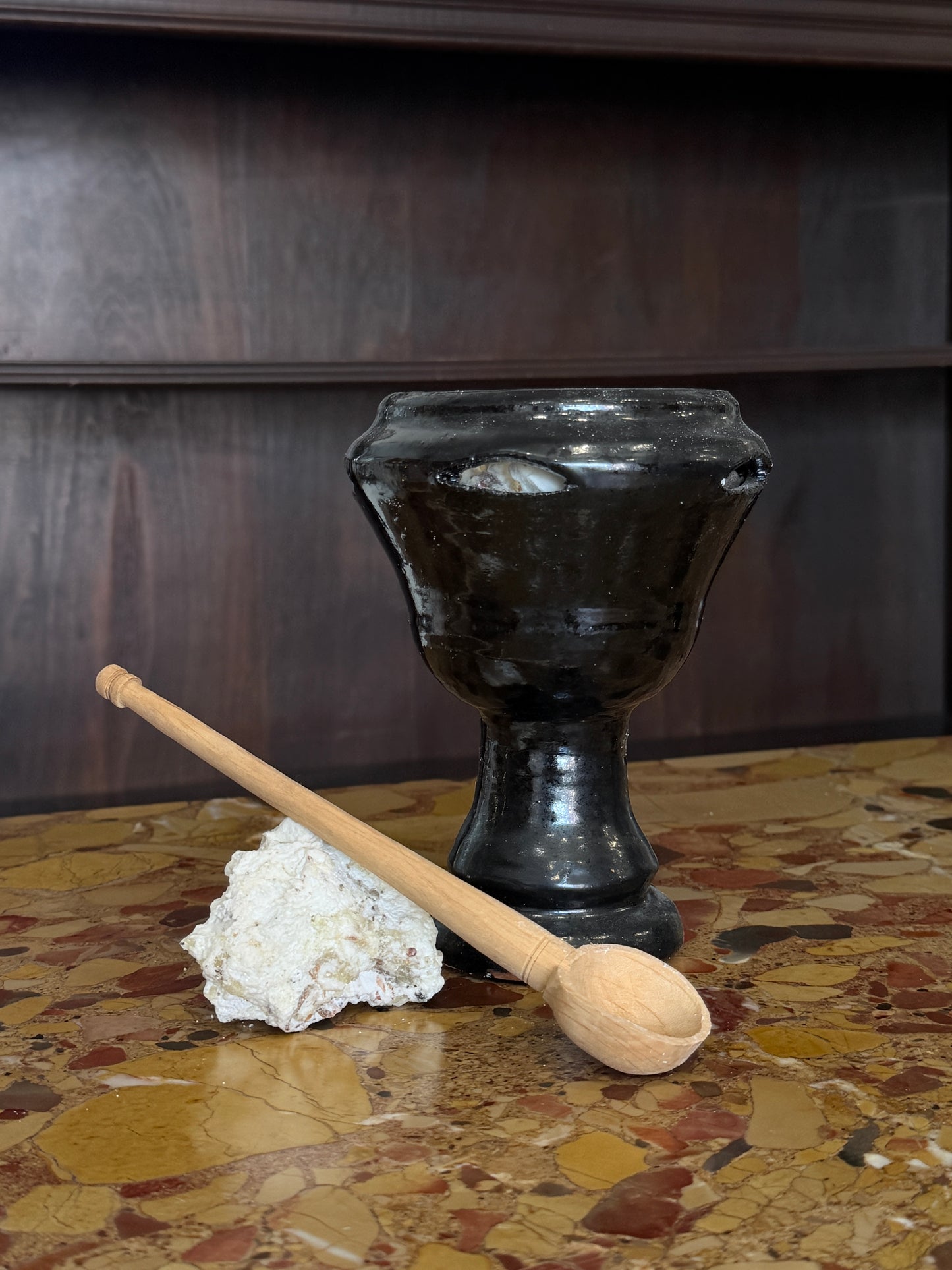 Large Handcrafted Black Glaze Copal Resin + Incense Chalice Set