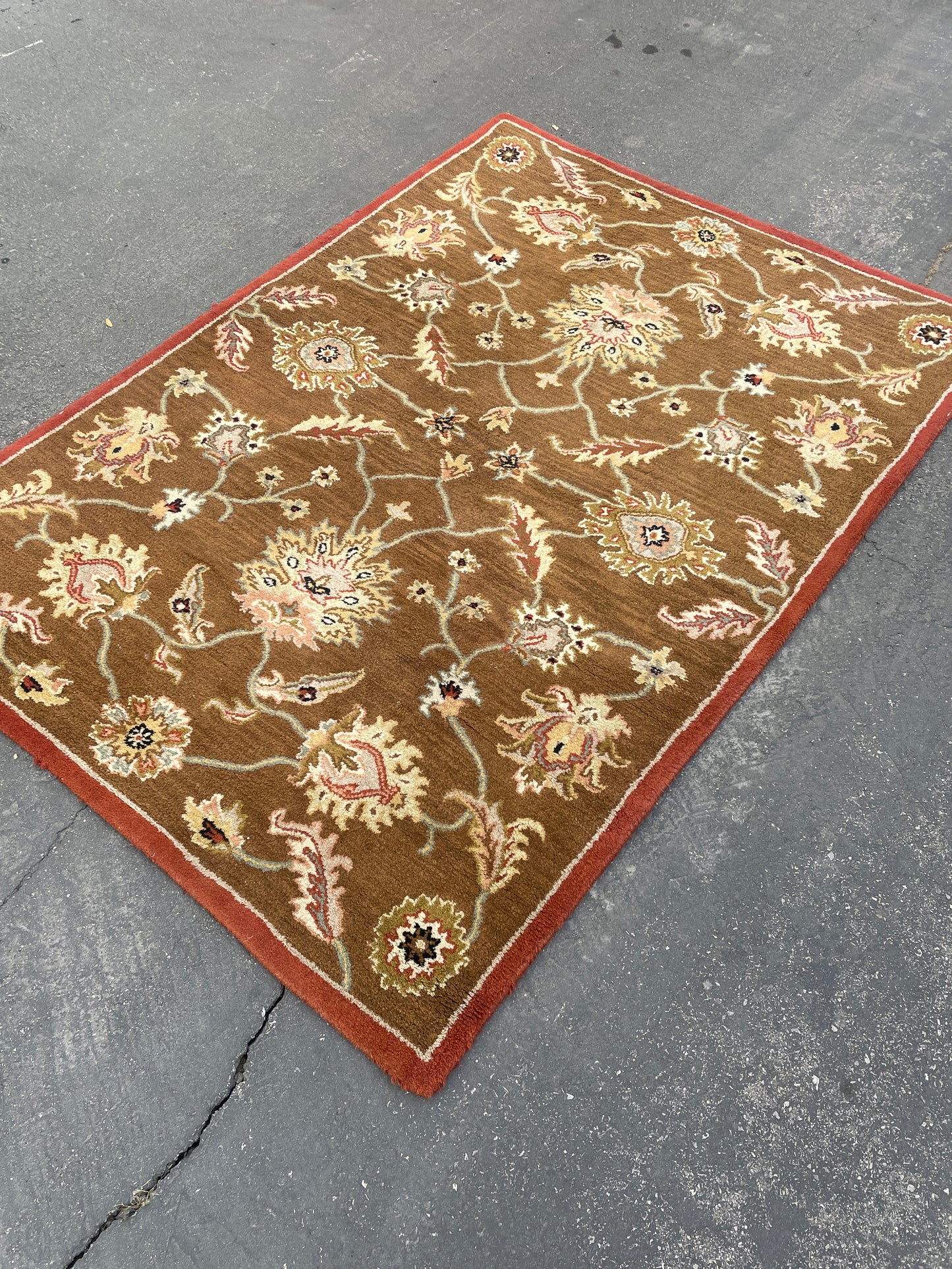 Shalimar Hand-tufted Rust and Brown Floral Wool Area Rug 5x7