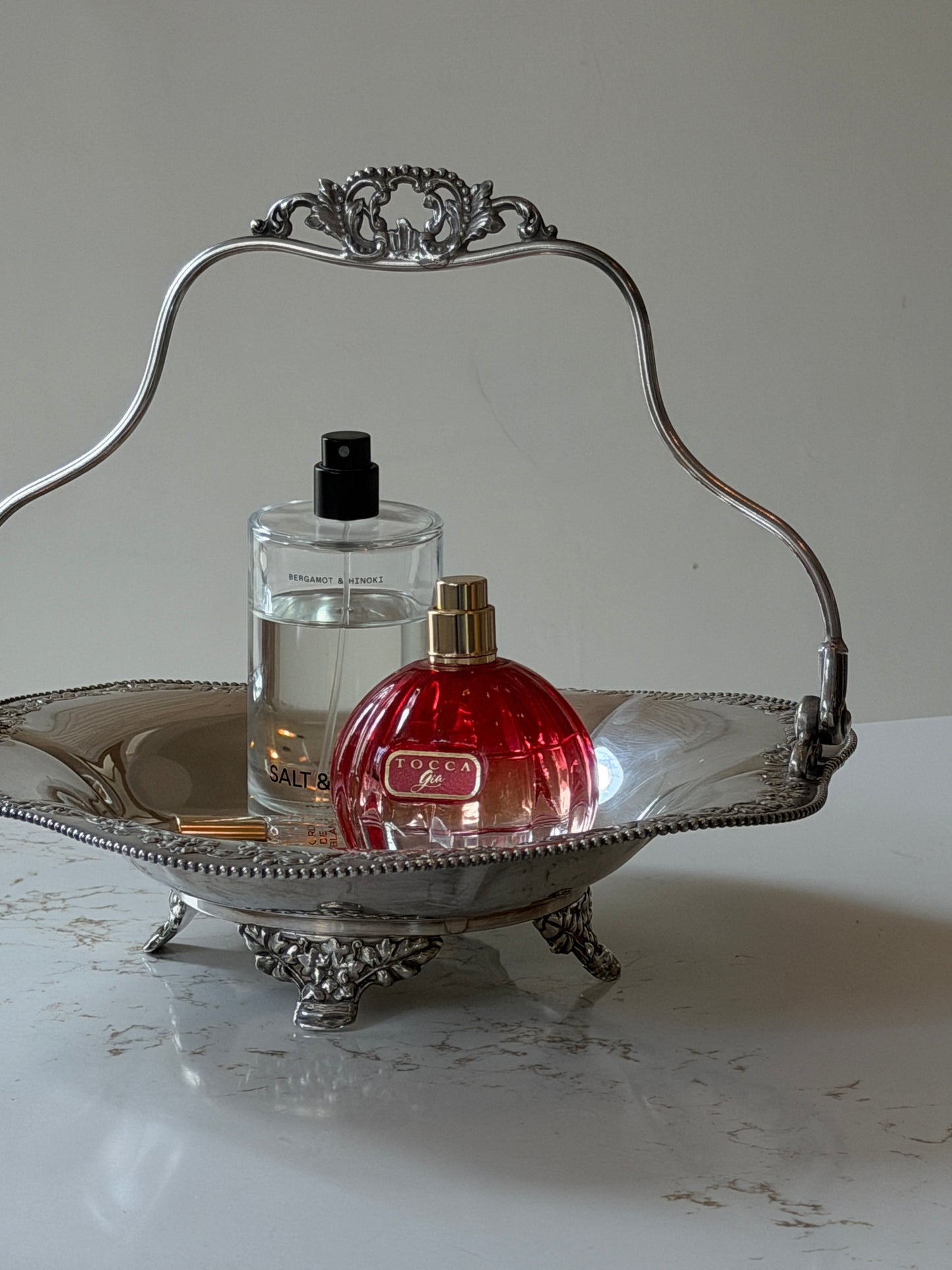 Pairpoint Quadruple Silver Plated Tri-leg Handeed Basket