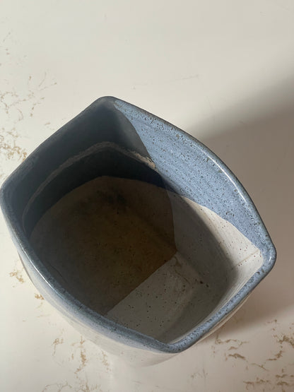 Hand Sculpted Blue Patchwork Chubby Vase Planter