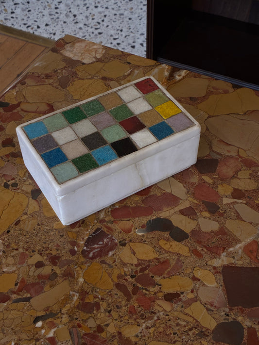 Midcentury Italian Quartz Box with Mosaic Tile Inlay by Raymor