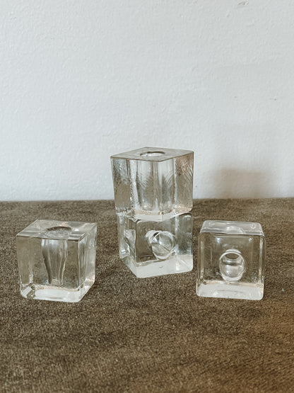 Iittalia Finnish Sculpted Glass Ice Cube Thin Taper Candle holders - Set of 4