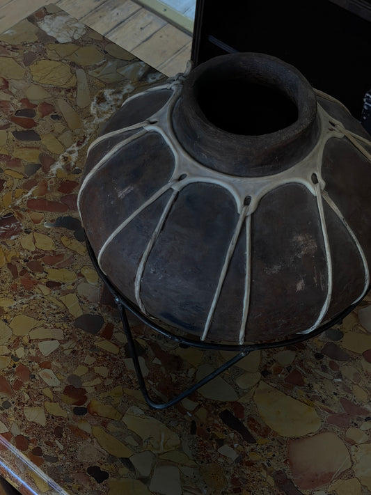 Tarahumara North Mexico Tribe Pottery with Stretched Raw Hide Design