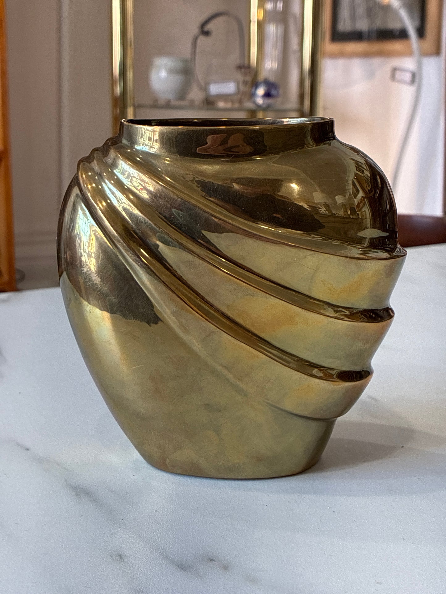 Solid Brass Art Deco Layered Lines Vase
