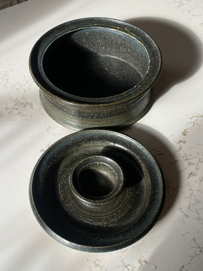 Handcrafted Lidded Ocean Green Stoneware Bowl