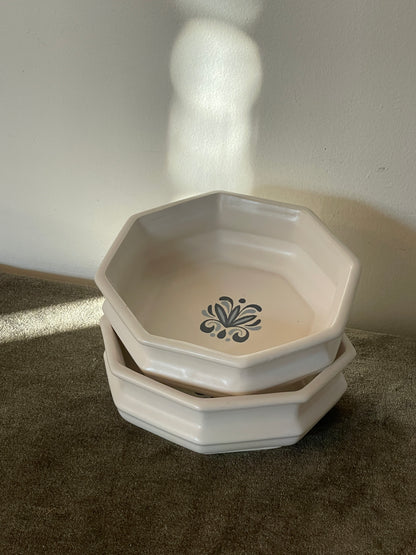 Porcelain Floral Painted Octagonal Bowls - Set of 2