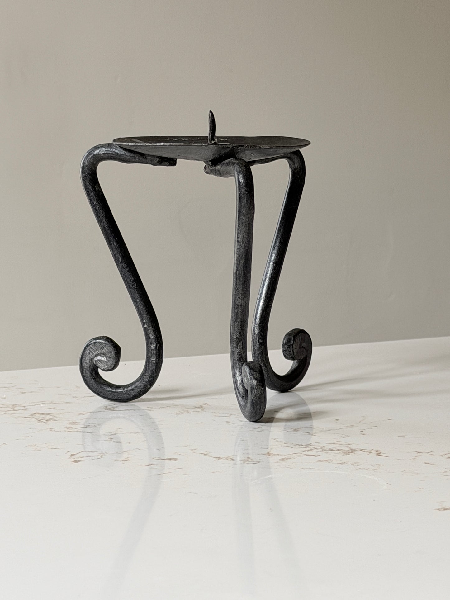 Forged Metal Tri-Leg Swirled Foot Pillar Candle Holder