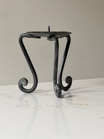 Forged Metal Tri-Leg Swirled Foot Pillar Candle Holder