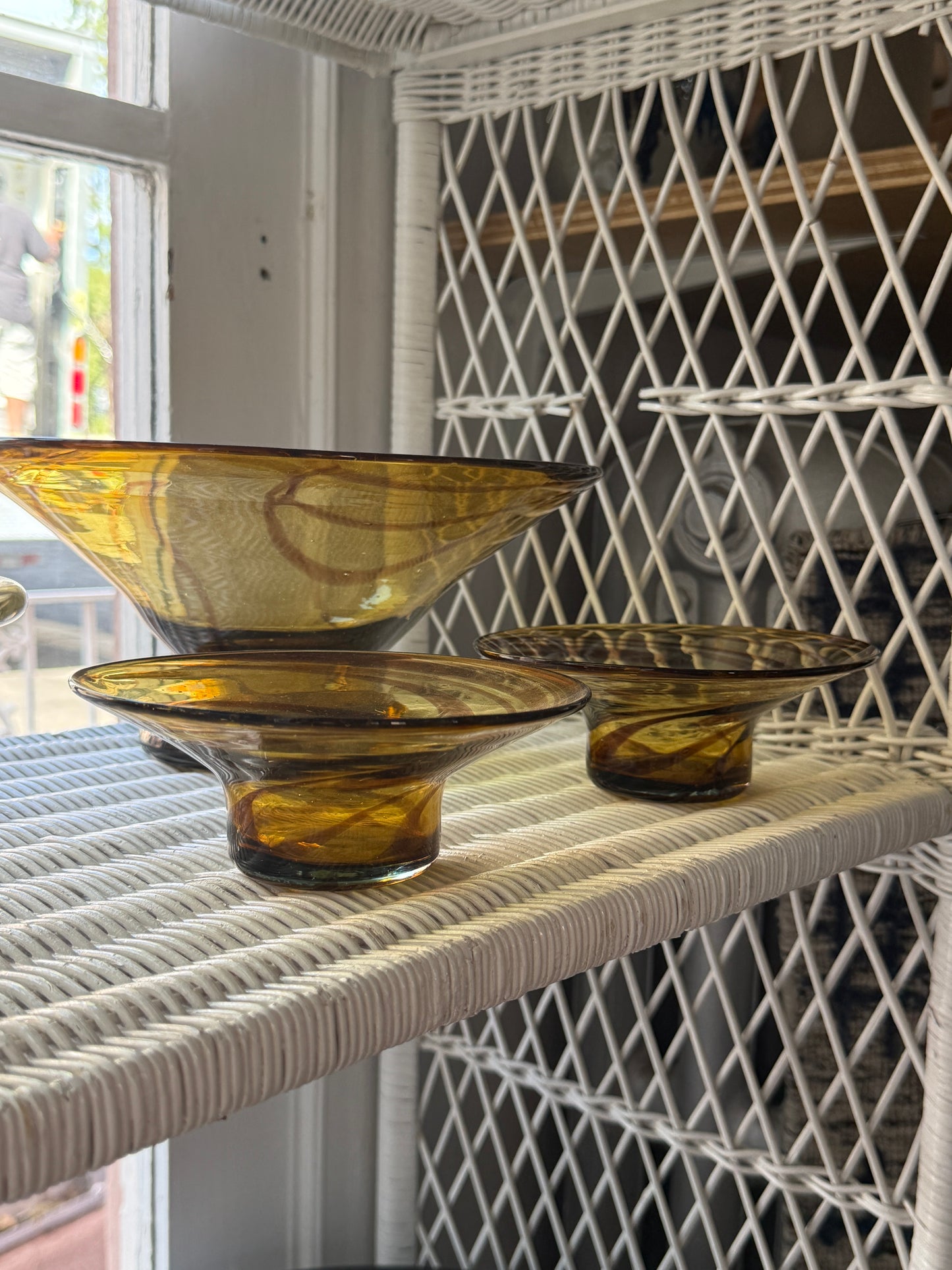 Glassblown Amber Swirl Hosting Bowls - Set 4