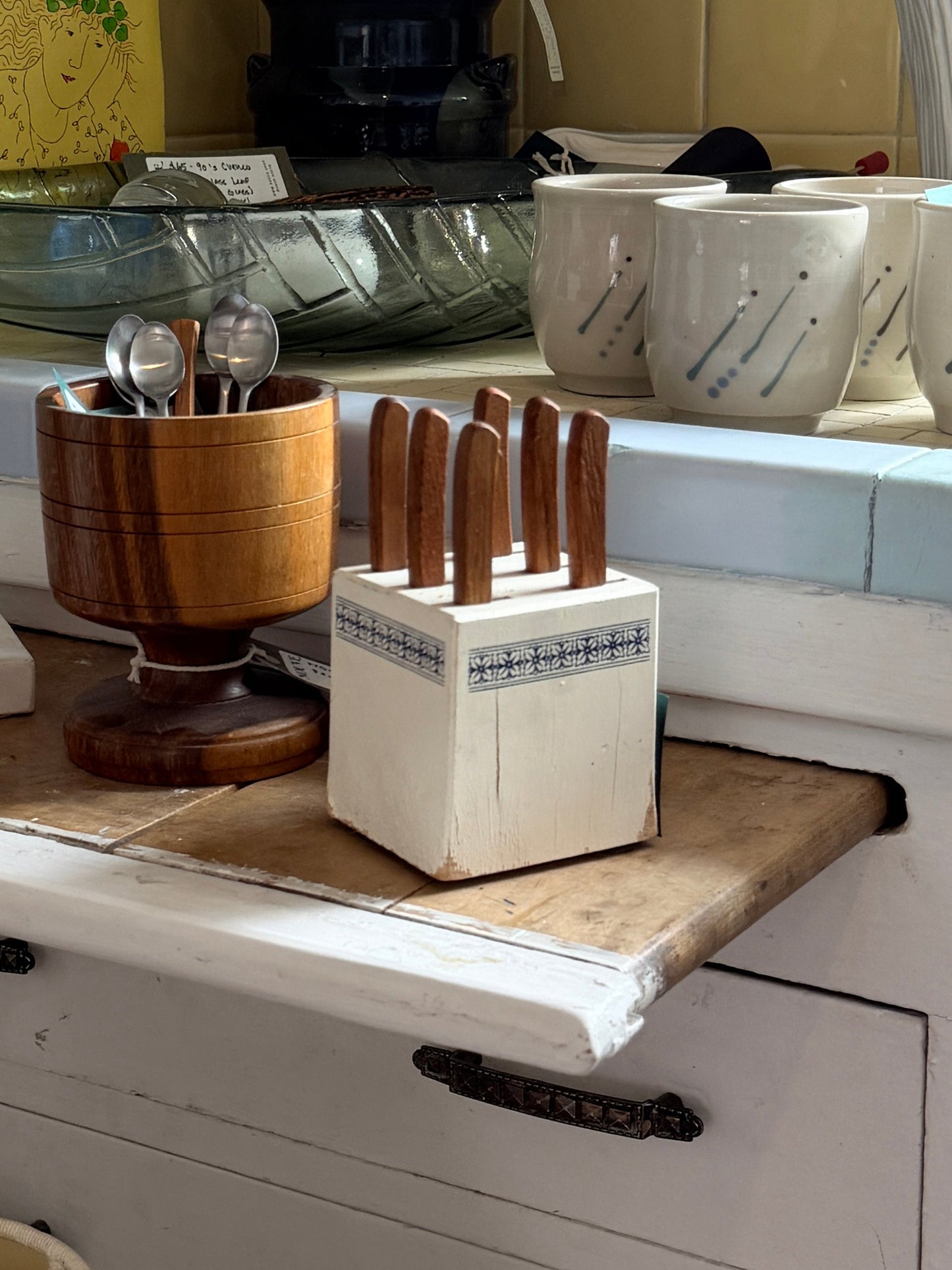 MCM Teak (6) Appetizer Knives in Danish Wood Knife Block