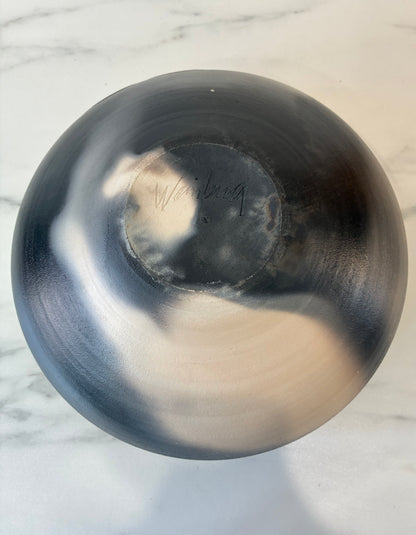 Signed 1970 Wabi Sabi Raku Fired Black & Gold Vase by Michael Weinberg