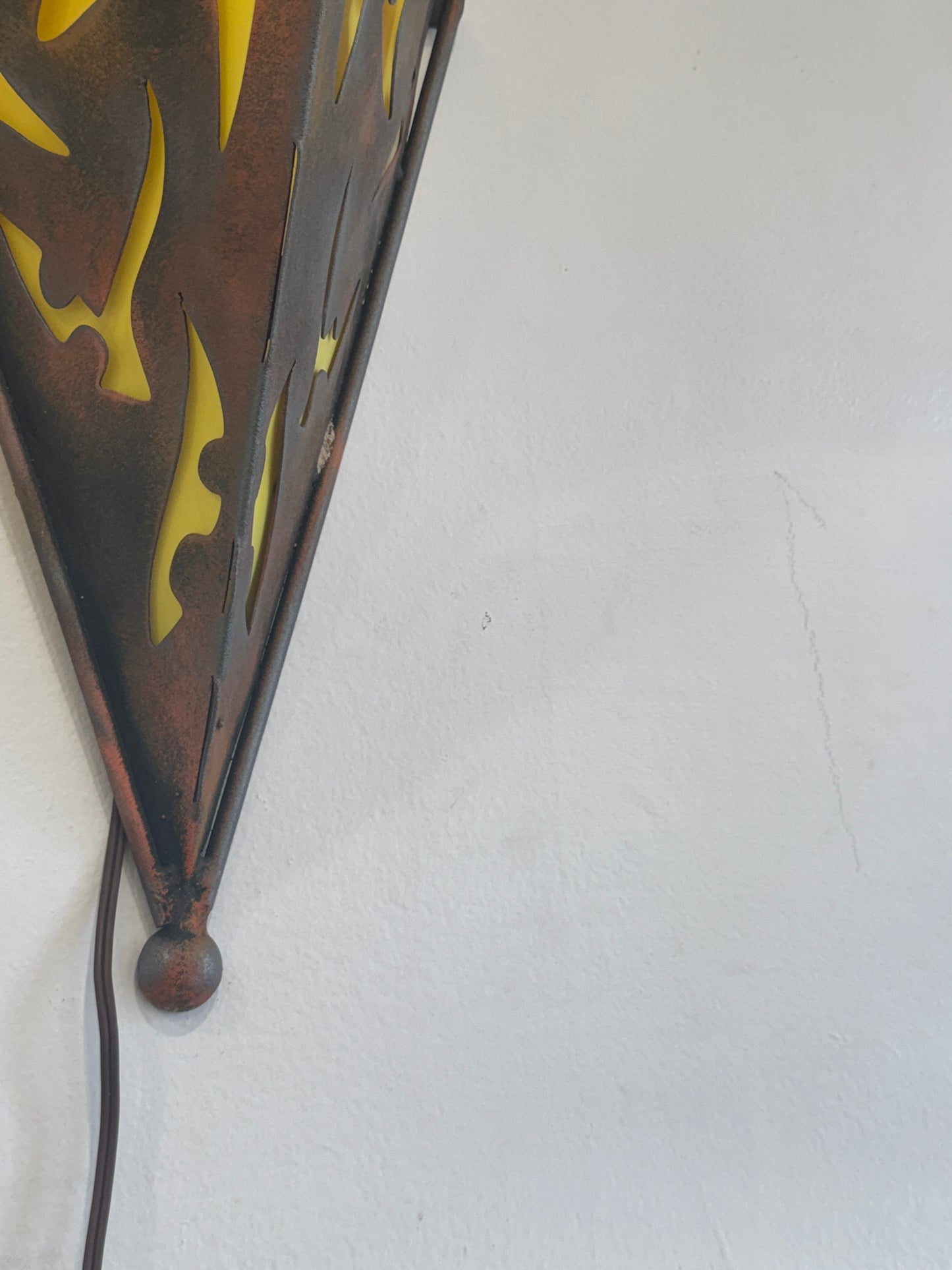 Abstract Welded Metal Wall Sconce with Yellow Backing