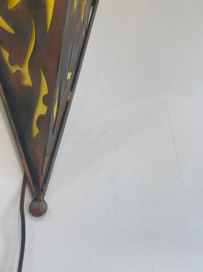 Abstract Welded Metal Wall Sconce with Yellow Backing