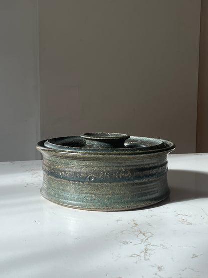 Handcrafted Lidded Ocean Green Stoneware Bowl