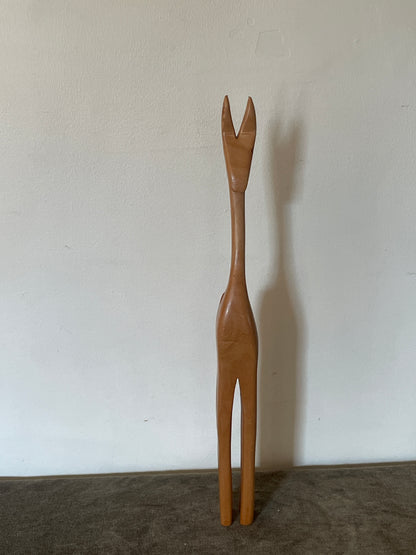Tall Wood Carved Deer Figurine
