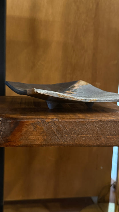 Dissim Raku Fired Blue Dry Drip Glazed Footed Plate Catch-all