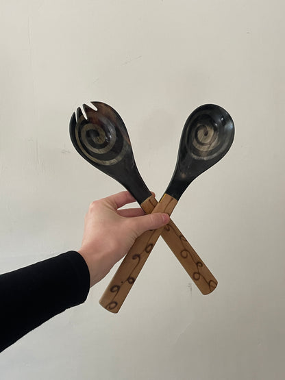 Horn and Wood Salad Servers
