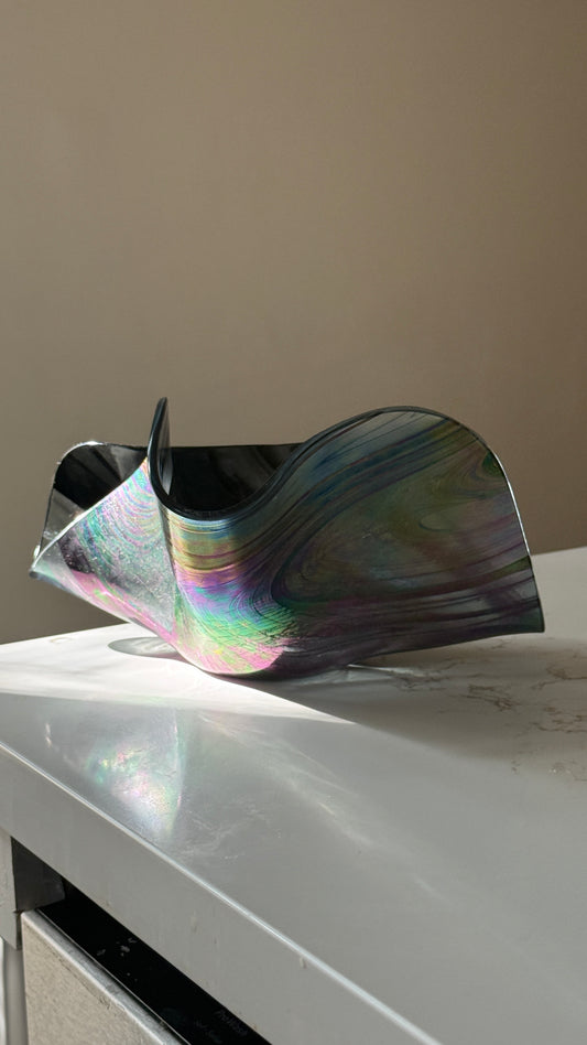 Alaskan Aurora Borealis Glass Sculptural Vessel by Salli Burgin