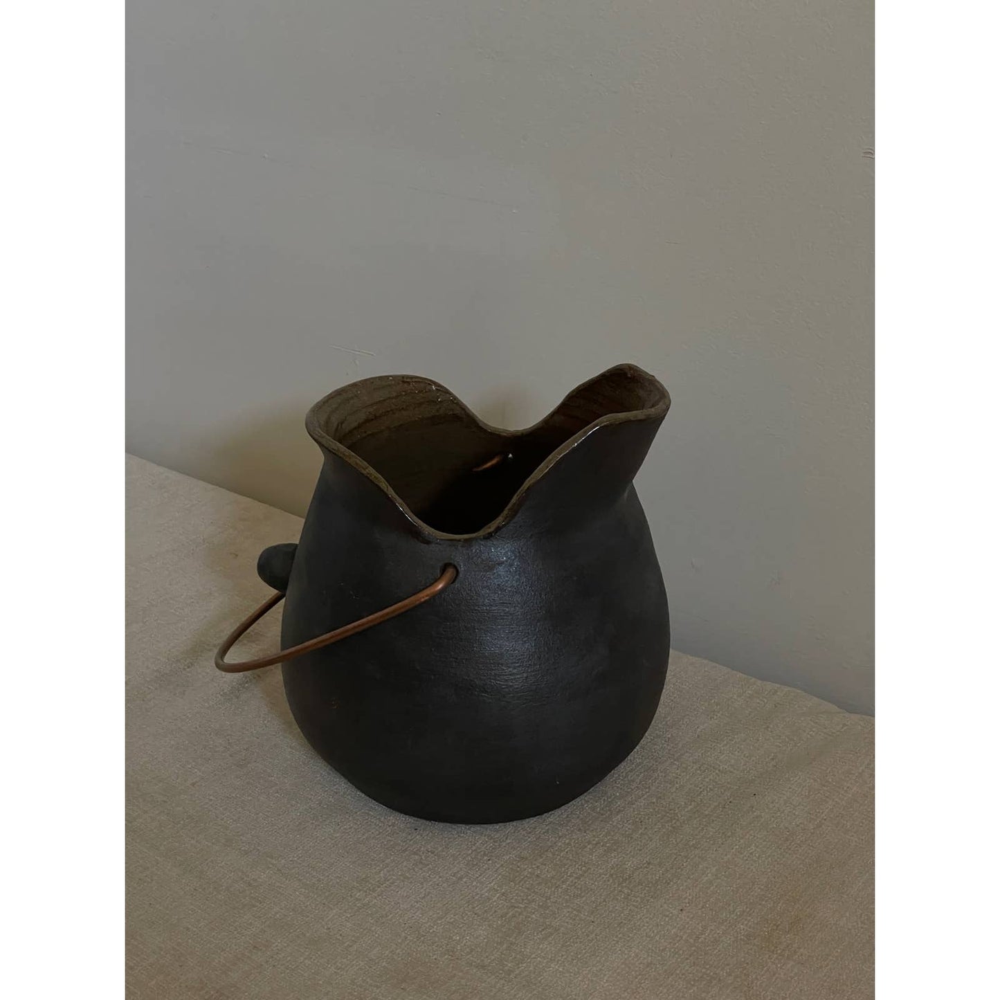 Matte Black Pottery Pitcher with Copper Handle by Boyd
