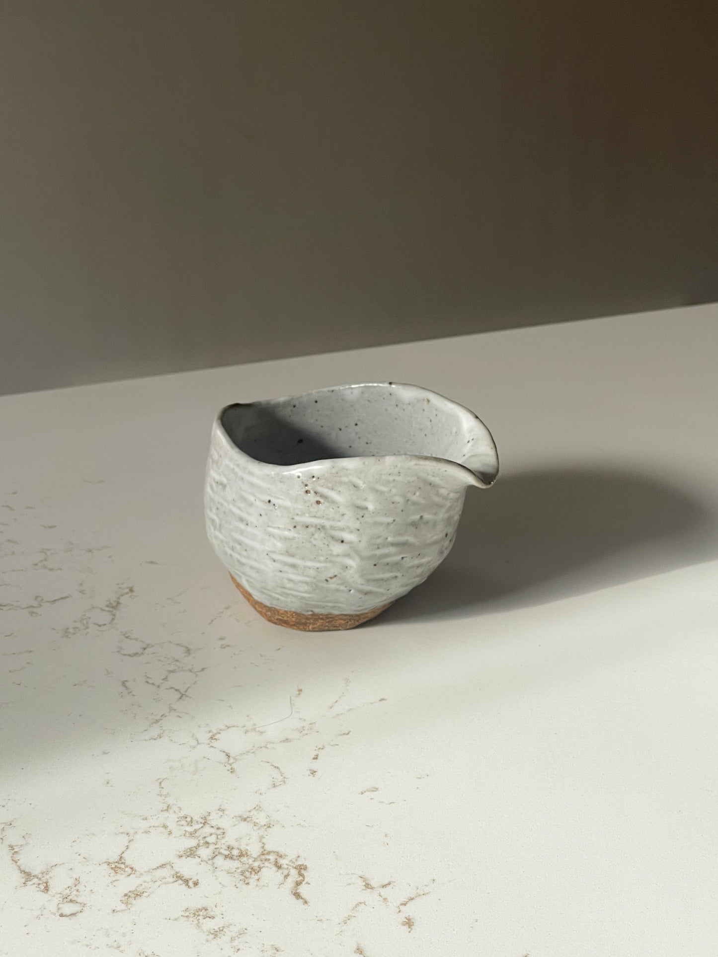 Sculpted Grey Ceramic Cord Sauce Pitcher