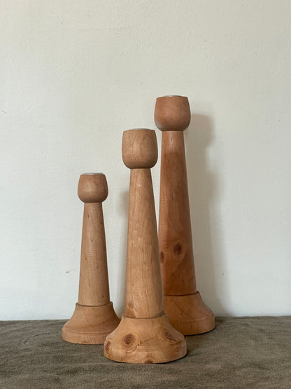 Minimalistic Modern Tiered Wood Turned Candle Holders - Set of 3