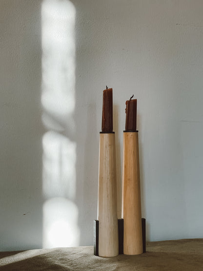 Dansk Light Wood and Cast Iron Candle Holder