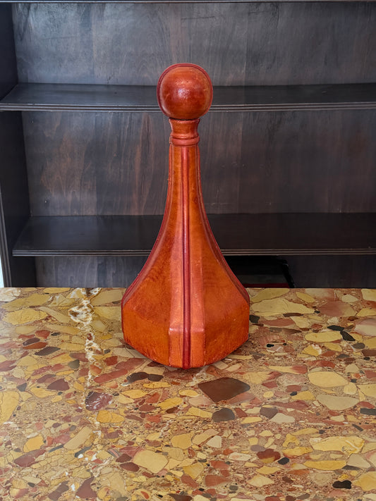 Vintage Halian Leather Wrapped Decanter Bottle - Glass Interior