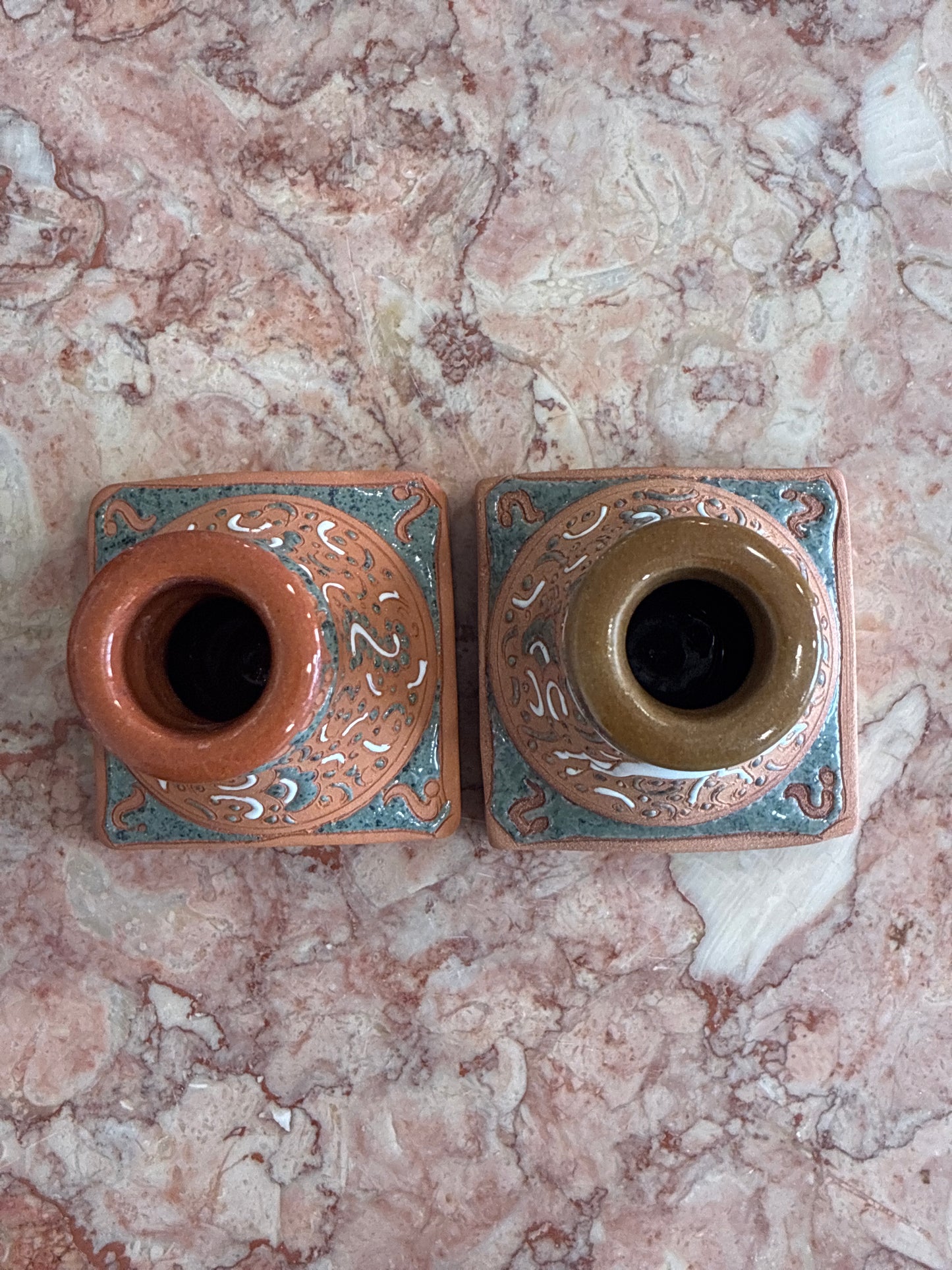 Handcrafted Grecian Terracotta Pair of Candle Holders by Rhodos
